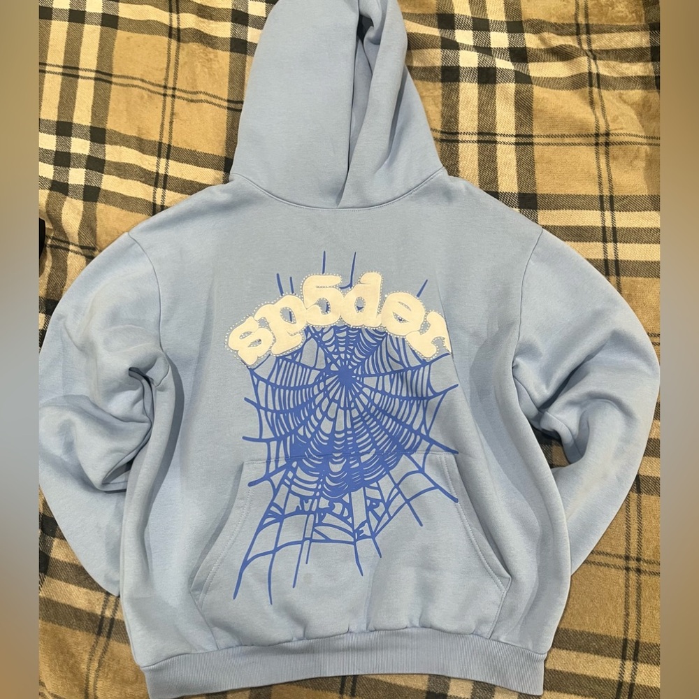 Spider Web Design Blue Hoodie